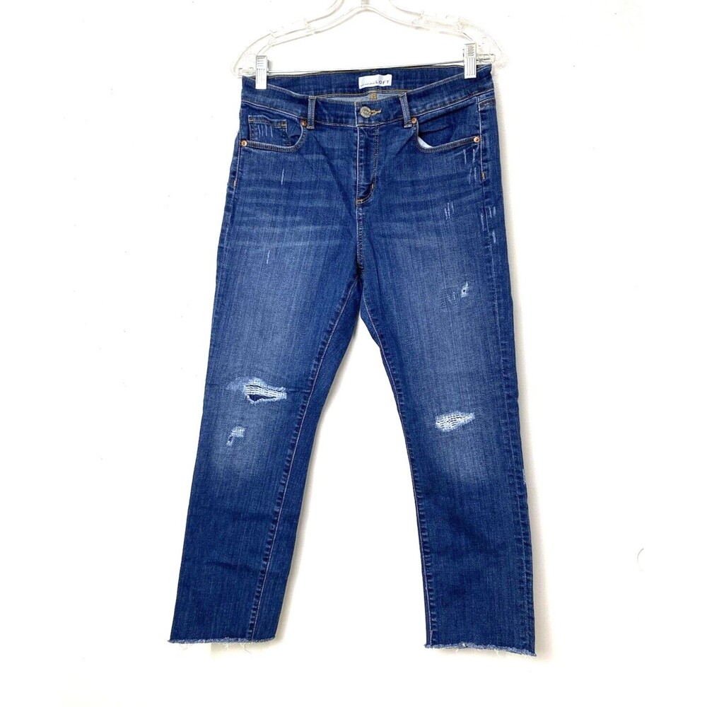 Loft Made and Loved Jeans Women’s Size 30/10P Blue Mid Waist Row Hem Straight